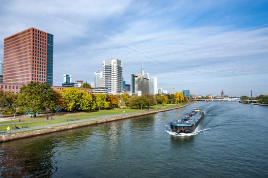 Frankfurt, Germany - October 21, 2009: freight ship on the river Main in Frankfurt.
