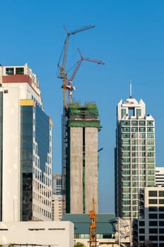 Bangkok, Thailand - December 21, 2009: Bangkok is a quick growing city with lot of construction sites building skyscraper..