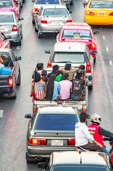 Bangkok, Thailand - December 22, 2009: traffic jam at the sukhumvit road, a big shopping street  in Bangkok, Thailand.