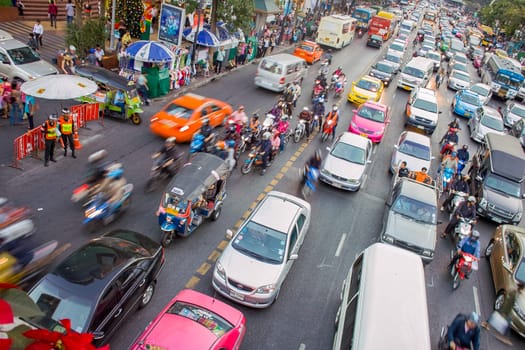 Bangkok, Thailand - December 22, 2009: traffic jam at the sukhumvit road, a big shopping street  in Bangkok, Thailand.