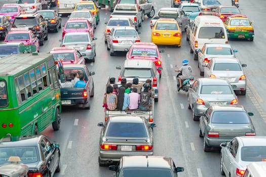 Bangkok, Thailand - December 22, 2009: traffic jam at the sukhumvit road, a big shopping street  in Bangkok, Thailand.