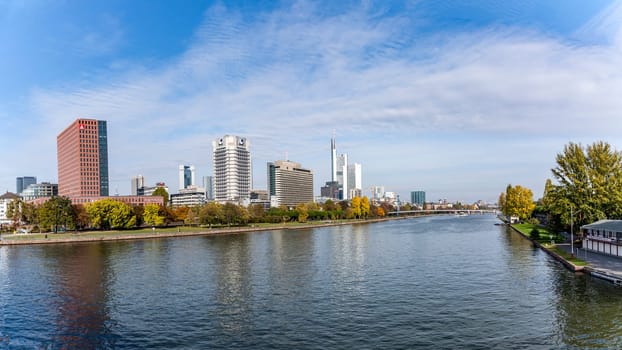 Frankfurt, Germany - October 21, 2009: skyline of Frankfurt with river Main.