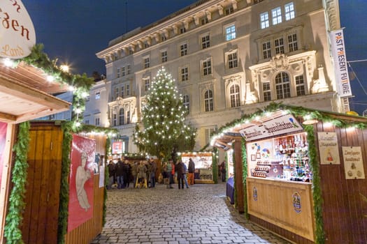 Vienna, Austria - December 9, 2009: people enjoy the christmas market at the first district in Vienna, Austria.