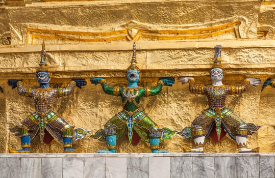 Bangkok, Thailand - January 4, 2010: Karyatide at the gold Chedi in the Grand Palace, Bangkok