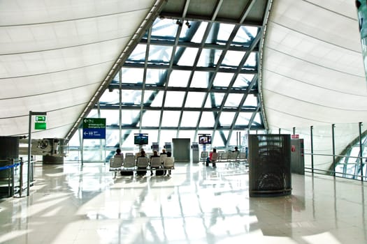 Bangkok, Thailand - January 5, 2010: departure Gate and hall in the new Airport Suvarnabhumi in Bangkok
