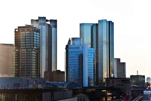 Frankfurt, Germany - February 20, 2010: sunset with skyscraper in Frankfurt downtown