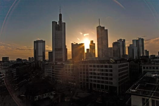 Frankfurt, Germany - February 20, 2010: view to Hauptwache with Kathrin Church in sunset with skyscraper in Frankfurt, Germany.