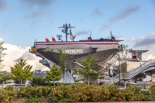 New York, USA - July 8, 2010: view of aircraft carrier Intrepid as museum in New York  City.