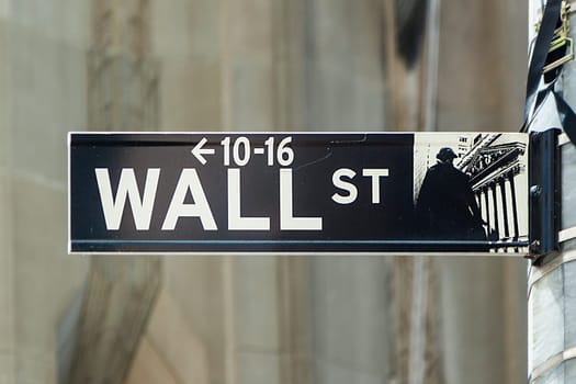 New York, USA - July 9, 2010:  wall street streetsign in New York.