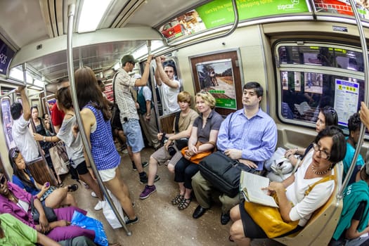New York, USA - July 9, 2010: people  enter the metro at the subway station in Brooklyn, New York.