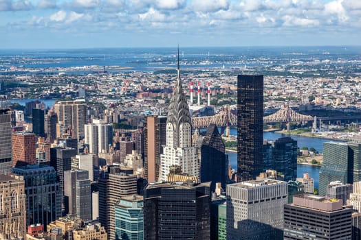 New York, USA - July 9, 2010: view to skyline of New York with Hudson river and UN building.