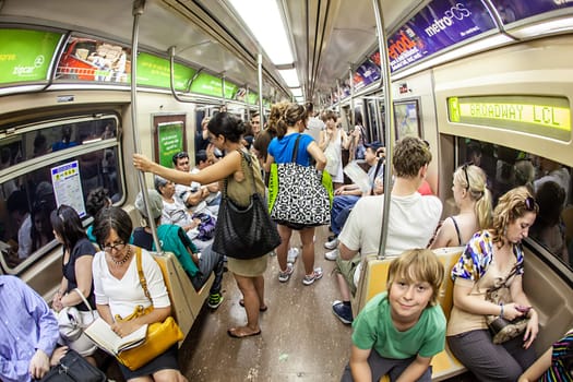 New York, USA - July 9, 2010: people  enter the metro at the subway station in Brooklyn, New York.