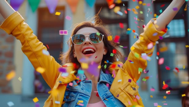 Joyful woman in sunglasses at a festive party