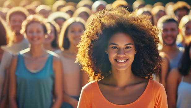 Young woman with afro at a crowded event
