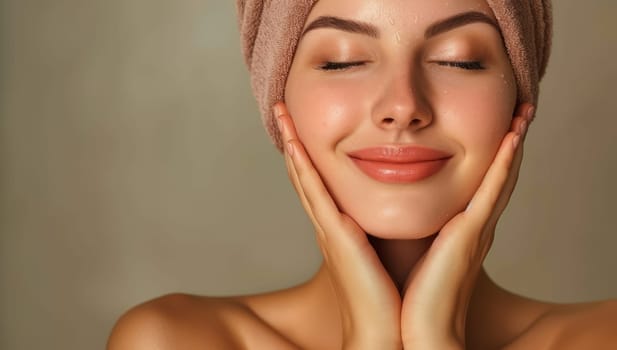 Young woman enjoys a facial treatment in a cosmetology clinic