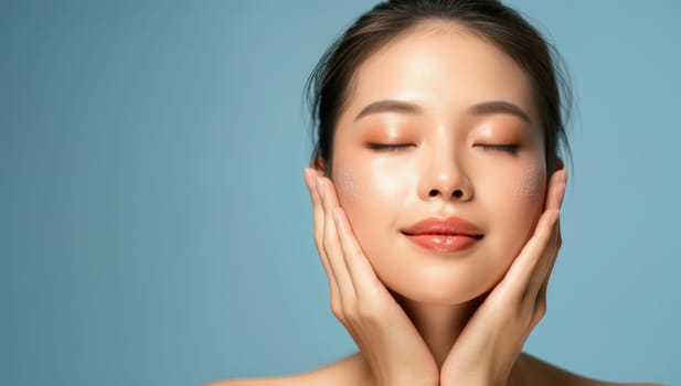 Beauty asian women face close up beauty portrait with skin care concept.