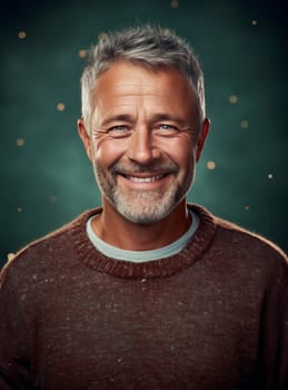 Attractive Portrait from smiling Male on dark background with bokeh. generative ai