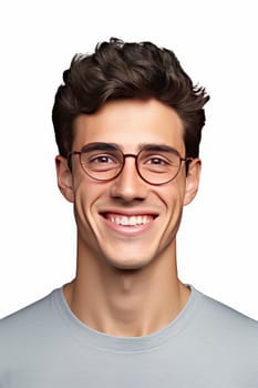 Attractive Portrait from young european Man with eye glasses isolated on white background. generative ai