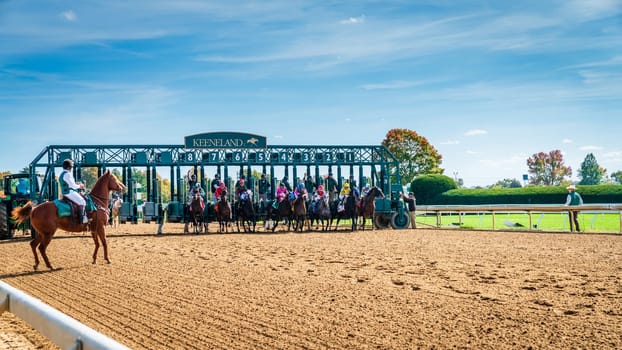 Keeneland, Lexington, Kentucky, October 18, 2023: Keenealand Fall Race Meet event, start of Race 4