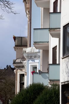 Balconies, Monotonous residential buildings in spring , Bremen, Germany