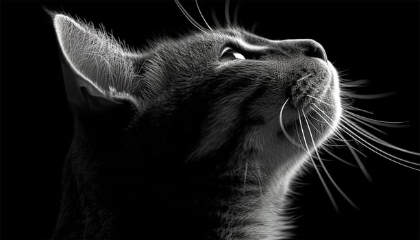 Studio Portrait of a beautiful black grey Cat against Black Background, Silhouette portrait of beautiful pet beauty