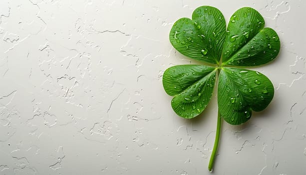 Four leaf clovers on white background, Realistic natural leaves natural background, little green trefoil, symbol of st. patrick's day. Isolated on white background copy space