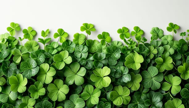 Four leaf clovers on white background, Realistic natural leaves natural background, little green trefoil, symbol of st. patrick's day. Isolated on white background copy space