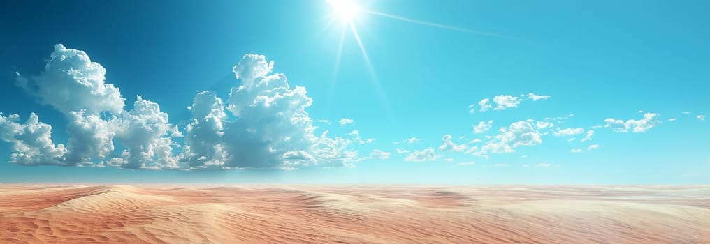 Desert landscape with deep blue sky and white clouds. Horizontal nature,minimalism. Colorful nature background. Calm peaceful sahara san dunes copy space