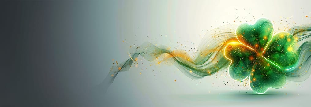 St Patrick's Day background effect. Four Clover leaf. Green particles appear and forming the shape of clover or shamrock. St. Patrick's day background. Irish tradition concept. Copy space Saint Patrick Day