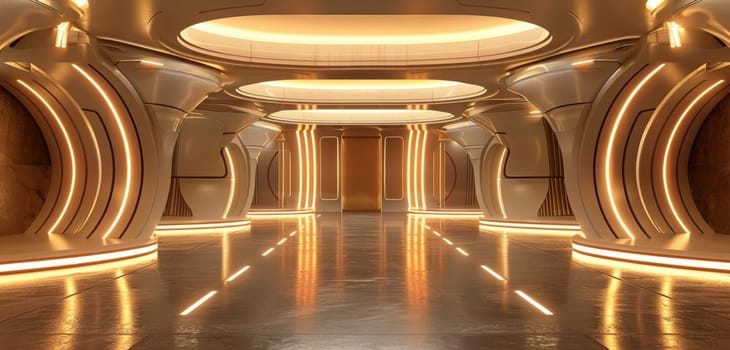 This corridor's warm hues and structural lighting create a scene straight out of a science fiction tale. It's a blend of warmth and futuristic design