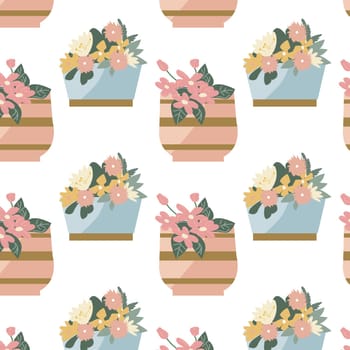 Floral pattern with decorative vase and flowers with gold. Vector illustration in old money trendy style. Flower in pots with golden decor.
