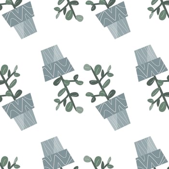 scandinavian houseplant succulent in pot seamless pattern. Vector illustration of succulent flower in decorative pot. Modern home plants background.