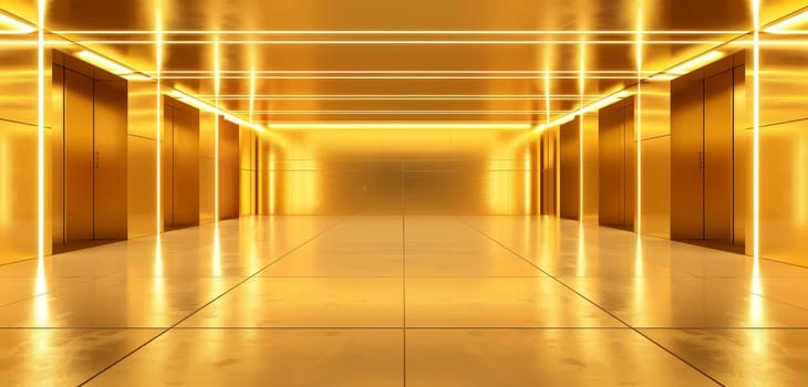 This image captures the grandeur of a golden hallway, where mirrored reflections create a luxurious maze. The dazzling effect offers a glimpse into a world of opulence and grand design