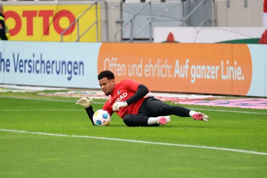 Goalkeeper Noah Atubolu (SC Freiburg) during the warm-up before the match of the 1st FBL: 23-24: 22.  DFL REGULATIONS PROHIBIT ANY USE OF PHOTOGRAPHS AS IMAGE SEQUENCES AND/OR QUASI-VIDEONann  Photo: Joachim Hahne/johapress
