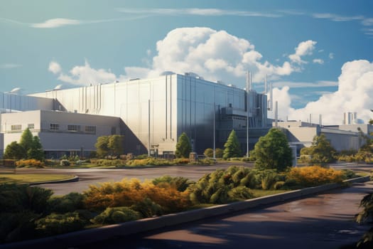 Modern office buildings. Industrial and commercial buildings. Factory building. Building for industry or business. Manufacturing plant. Industrial architecture. Commercial real estate