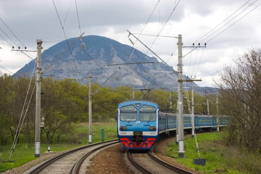 Novosibirsk, Russia - July 20, 2018: locomotive or engine is a rail transport vehicle that provides the motive power for a train.
