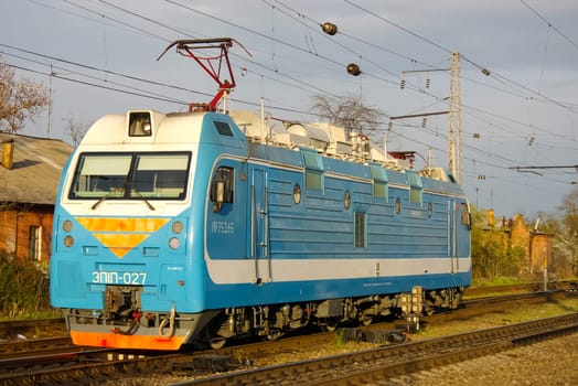 Novosibirsk, Russia - July 20, 2018: locomotive or engine is a rail transport vehicle that provides the motive power for a train.