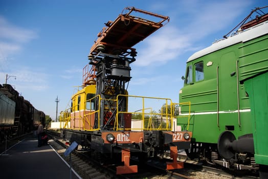 Novosibirsk, Russia - July 20, 2018: locomotive or engine is a rail transport vehicle that provides the motive power for a train.