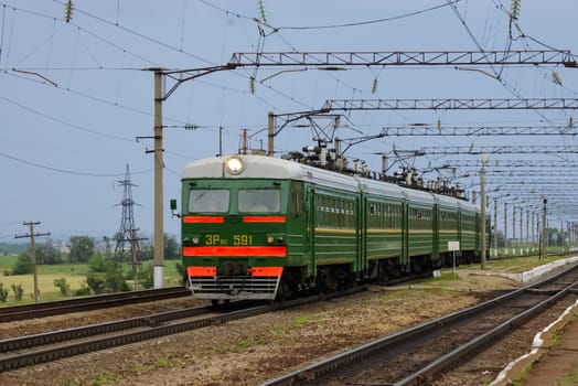 Novosibirsk, Russia - July 20, 2018: locomotive or engine is a rail transport vehicle that provides the motive power for a train.