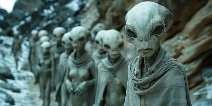 Group of alien, science fiction of extraterrestrial invasion, visit of the greys, conspiracy of paranormal civilization