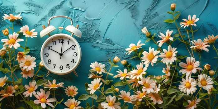 Alarm clock with cherry blossoms, switch to daylight saving time in spring, summer time changeover