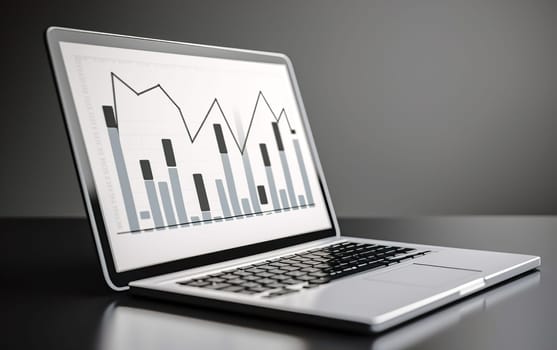 Abstract creative financial graph on modern laptop screen, forex and investment concept, monochrome