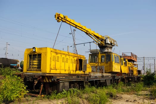 Novosibirsk, Russia - July 20, 2018: locomotive or engine is a rail transport vehicle that provides the motive power for a train.
