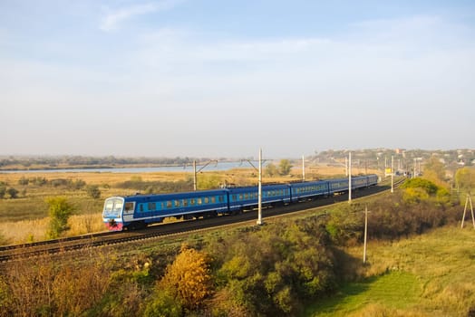 Novosibirsk, Russia - July 20, 2018: locomotive or engine is a rail transport vehicle that provides the motive power for a train.