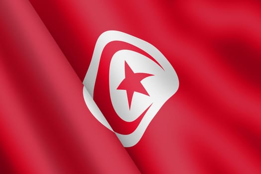 A Tunisia waving flag 3d illustration wind ripple red crescent moon star