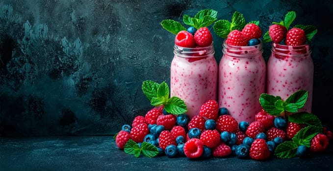Yogurt with ripe fresh berries AI generated image