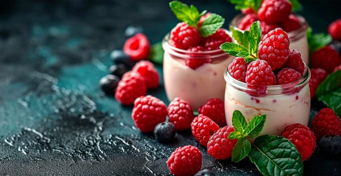 Yogurt with ripe fresh berries AI generated image