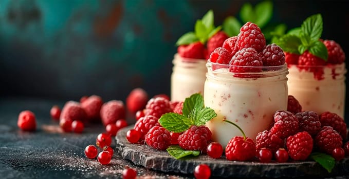 Yogurt with ripe fresh berries AI generated image