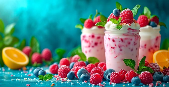 Yogurt with ripe fresh berries AI generated image