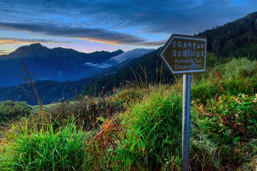 sunrise at hehuan mountain hiking trail in taiwan
